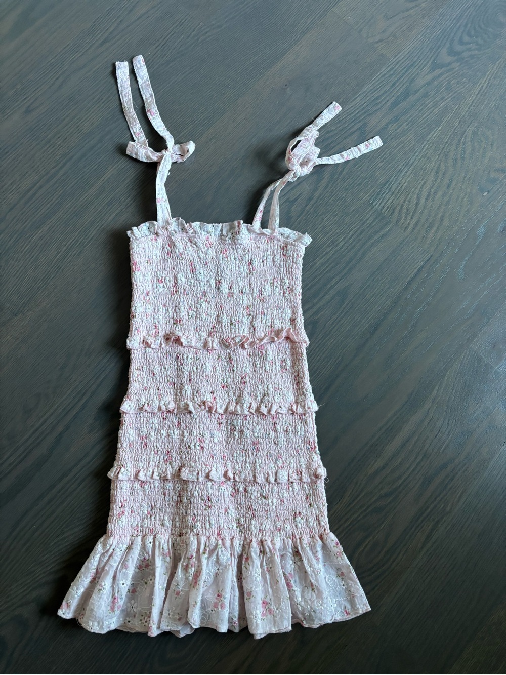 Katie J NYC Pale Pink Smocked Ruffle Dress